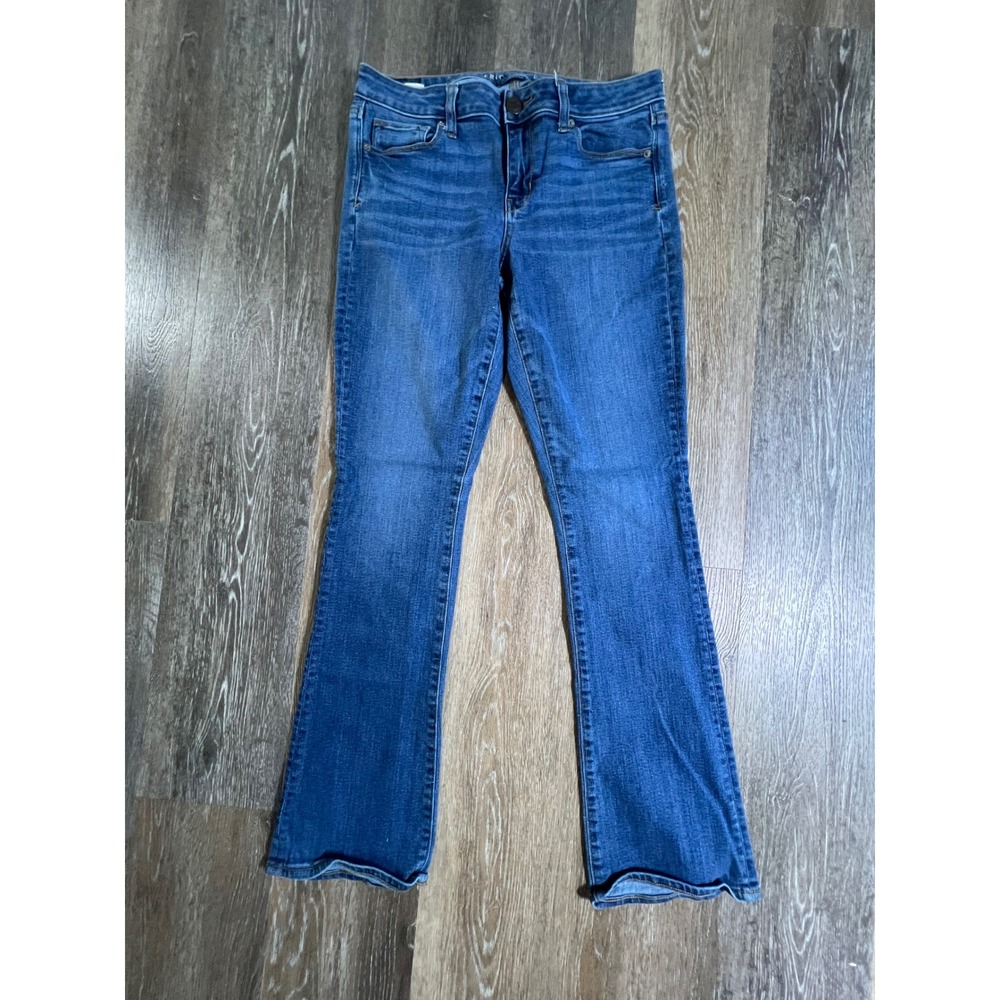American Eagle Skinny Kick Jeans Women 10 Blue Super Stretch Mid Rise Flare